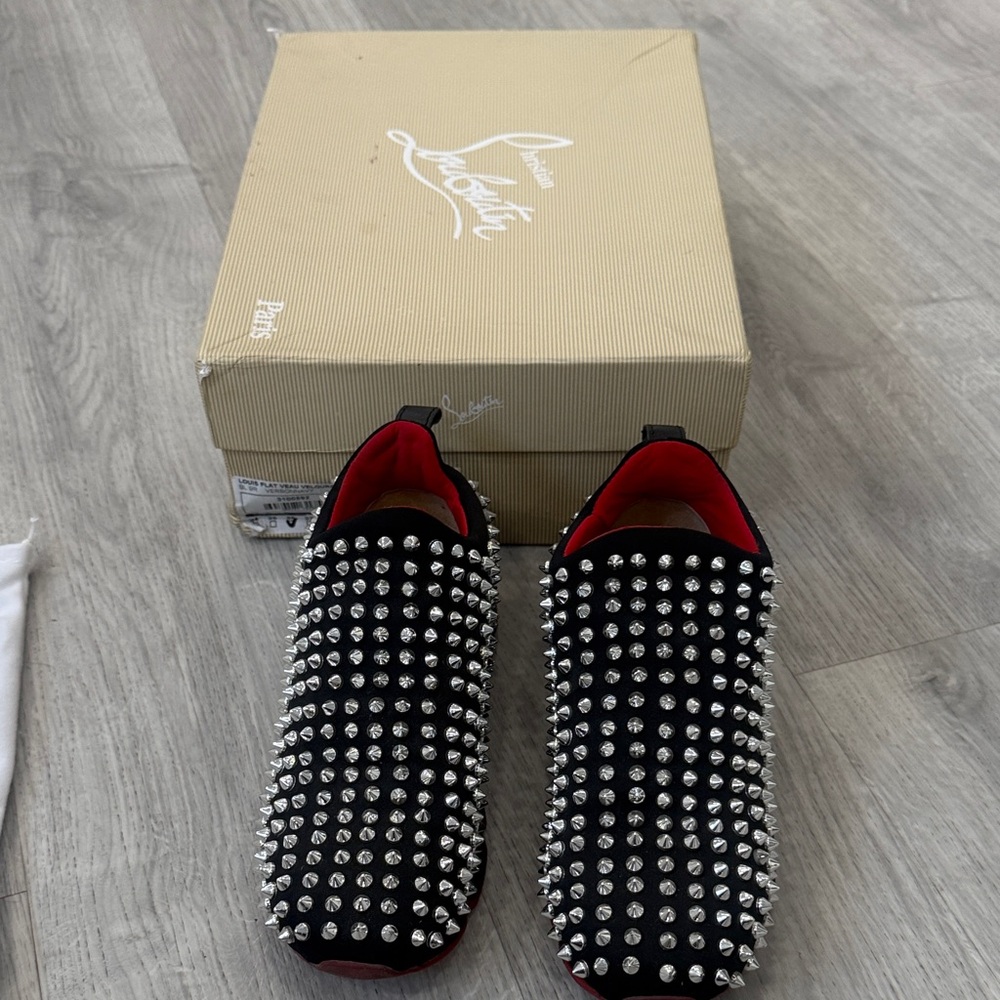 Christian Louboutin Black and Silver Studded Sneakers